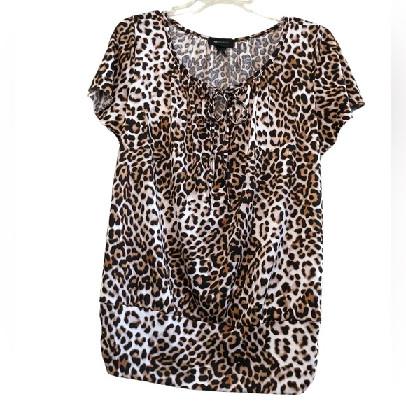 AB STUDIO JAGUAR ANIMAL PRINT TOP Size S Cream Black Brown - Picture 8 of 12